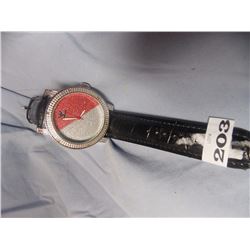 WATCH - NEW  - DIAMOND KING - WORKING WITH 6 GENUINE DIAMONDS INSET INTO FACE - RED / SILVER