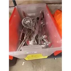 TOTE OF KITCHEN UTENSILS - LADDLES AND MORE