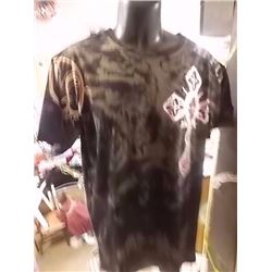 T-SHIRT -  AFFLICTION - "AFFLICTION" DOWN LEFT SIDE SHOULDER TO ARM - WITH RED & SILVER CROSS - XL