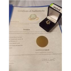 RING - 4.5CT GREEN AMETHYST & 22 DIAMONDS IN 10K GOLD SETTING - INCLUDES CERTIFICATE $1525 - W-49
