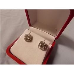 EARRINGS - NEW - AMETHYST & DIAMOND STUD EARRINGS IN STERLING SILVER SETTING - HAS PLATINUM FINISH F