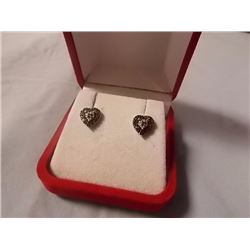 EARRINGS - NEW BLACK DIAMOND  EARRINGS - HEART-SHAPE CLUSTER DESIGN - STERLING SILVER SETTING - POST