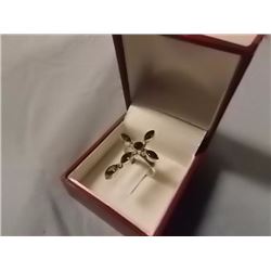 RING - 5 MARQUIS AND 1 OVAL FACETTED MYSTIC TOPAZ IN CUSTOM DESIGNED STERLING SILVER  1 ½" CROSS SET