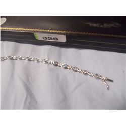 BRACELET - BLUE TOPAZ & DIAMOND TENNIS BRACELET - 12 MARQUIS FACETED BLUE TOPAZ IN STERLING SILVER S