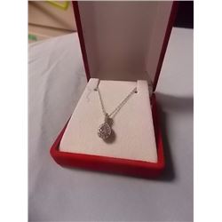 NECKLACE - PEAR FACETTED AMETHYST & DIAMOND IN STERLING SILVER SETTING - 2 VS CLARITY DIAMONDS - APP