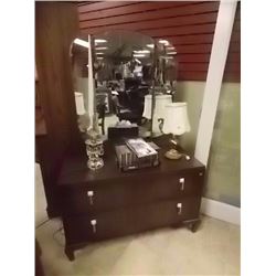 VINTAGE VANITY / WASH STAND WITH WING MIRROR - 2 DRAWER