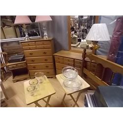 MAPLE BED SET - HIGH BOY, CHEST WITH MIRROR, HEAD BOARD AND NITE TABLE - ALL ONE MONEY