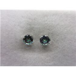 EARRINGS - NEW 2 CT ROUND FACETTED MYSTIC TOPAZ IN STERLING SILVER STUD SETTING - RETAIL ESTIMATE $2
