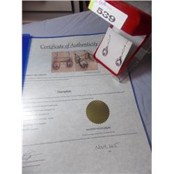 EARRINGS - NEW AMETHYSYT & DIAMOND IN STERLING SILVER SETTING - WITH SHEPHARD HOOKS - WITH CERTIFICA