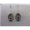 Image 3 : EARRINGS - NEW AMETHYSYT & DIAMOND IN STERLING SILVER SETTING - WITH SHEPHARD HOOKS - WITH CERTIFICA