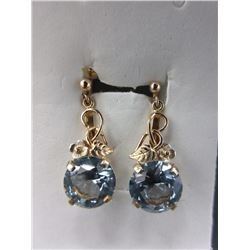 **SPECIAL FEATURE - EARRINGS - 10K YELLOW GOLD - 5 CT BLUE TOPAZ - SCREW BACK CLASP - FROM ESTATE - 