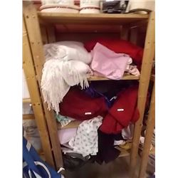 SHELF OF CLOTHING, BLANKETS AND MORE