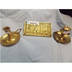 LOT OF BRASS - "EXIT ", CANDLE HOLDER AND INCENSE HOLDER = 3PC TTL4