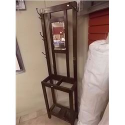 ANTIQUE OAK HALL STAND WIHT MIRROR BACK - FROM WARDEN'S OFFICE IN BC PENITENTIARY