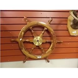 WOOD & BRASS SHIPS WHEEL - 2' DIAMETER