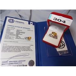 ** SPECIAL FEATURE - RING - 10K WHITE GOLD - TRILLIUM FACETTED YELLOW SAPPHIRE IN GOLD SETTING - INC