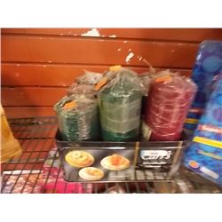 TIN BOX OF ASSORTED LARGE CANDLES