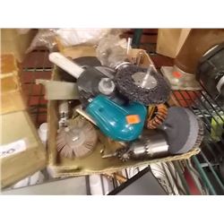 BOX OF ASSORTED TOOLS - GRINDING STONES AND MORE