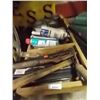 Image 1 : WOODEN BOX  OF ASORTED TOOLS, LUBRCANT, NAILS AND MORE