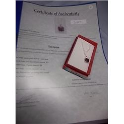 NECKLACE  - 2.75 CT RUBY & DIAMOND IN STERLING SILVER SETTING - SQUARE FACETTED RUBY WITH RIH DEEP R