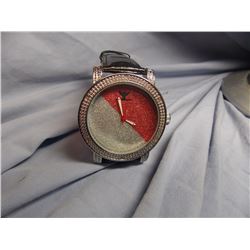 WATCH - NEW  - DIAMOND KING - WORKING WITH 6 GENUINE DIAMONDS INSET INTO FACE - RED / SILVER