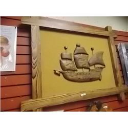CARVED WOOD PICTURE OF SHIP