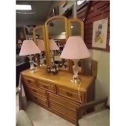 OAK DRESSER  7 DRAWER WITH WING MIRROR