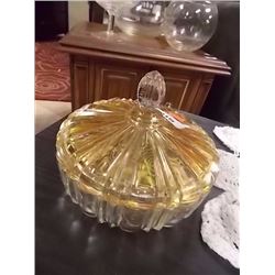 VINTAGE AMBER GLASS COVERED DISH