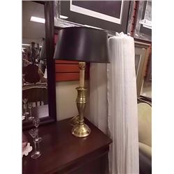 BRASS TABLE LAMPS WITH OUTLET - BLACK SHADES