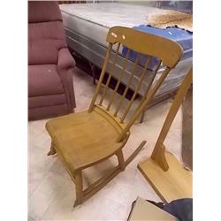 ANTIQUE OLD CANADAINA PINE NURSING ROCKER - CIRCA 1870 - ALL WOOD WITH LEATHER SEAT