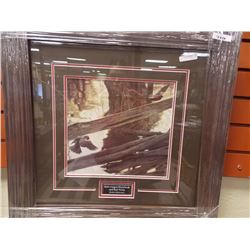 FRAMED PRINT - RED WINGED BLACK BIRDS & RAIL FENCE - ROBERT BATEMAN - ESTIMATED GALLERY PRICE $