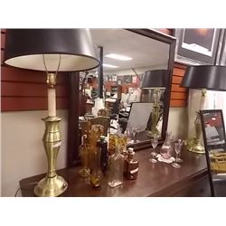 BRASS TABLE LAMPS WITH OUTLET - BLACK SHADES
