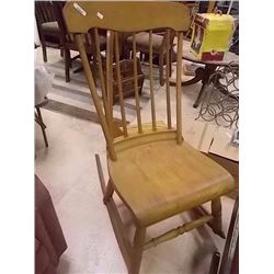 ANTIQUE OLD CANADAINA PINE NURSING ROCKER - CIRCA 1870 - ALL WOOD WITH LEATHER SEAT