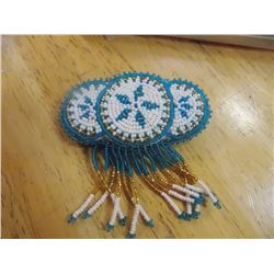 HAND CRAFTED FIRST NATIONS HAIR CLIP - LEATHER AND BEADED