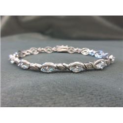 BRACELET - 3.6CT (12) BLUE TOPAZ & DIAMOND IN STERLING SILVER SETTING - SWIRL DESIGN LINKS - INCLUDE