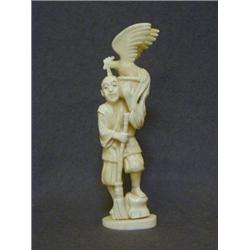 AN OKIMONO FIGURE, early 20th Century, Chinaman with cockerel in a basket, height 24cm, (s.d.)  7...