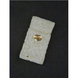 A GENTS IVORY CARD CASE, late 19th Century, rectangular, courtly garden scene, rose gold monogram...