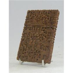 A LADIES HARDWOOD CARD CASE, late 19th Century, pagoda scenes, height 12cm, (s.d.)  20-30...