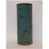 Image 1 : A CLOISONNE WARE CYLINDRICAL VASE, prunus branch on a turquoise ground, tin liner, bears signatur...