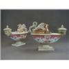 Image 1 : A PAIR OF INK WELLS, canoe shapes on rectangular bases with ormolu slips, decorated in famille ro...