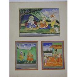 A SERIES OF THREE MUGHAL STYLE WATERCOLOUR DRAWINGS, early 20th Century, human and animal scenes...