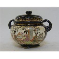 A SATSUMA WARE KORO, 20th Century, twin handled with figure panels, height 16cm  30-50...