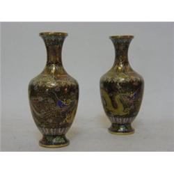 A PAIR OF ORIENTAL CLOISONNE BOTTLE VASES, (of recent manufacture), palmette and lappet borders,...
