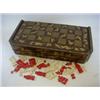 Image 1 : AN ORIENTAL CHESS AND BACKGAMMON BOX, maroon and gold laquer, hare, butterfly, and spider decorat...