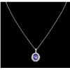 Image 1 : 4.39 ctw Tanzanite and Diamond Pendant With Chain - 14KT White Gold