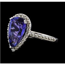 3.45 ctw Tanzanite and Diamond Ring - 14KT White Gold