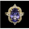 Image 2 : 5.92 ctw Tanzanite and Diamond Ring - 14KT Yellow Gold