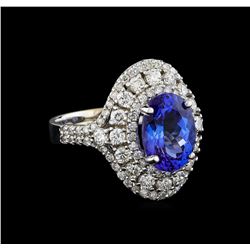 2.93 ctw Tanzanite and Diamond Ring - 14KT White Gold