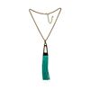 Image 1 : Leather Tassel Chain Necklace - Gold Plated