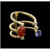 Image 1 : 14KT Yellow Gold 1.76 ctw Orange Sapphire, Tanzanite and Diamond Ring